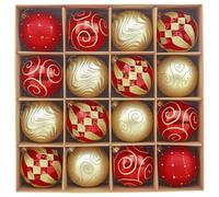 Valery Madelyn Lujoso Rojo y Dorado, Bolas de Navidad, Adornos de Bolas Plásticas Infrangibles, Shatterproof Christmas Baubles, para la Decoración del Árbol de Navidad (Juego de 16, 8cm)