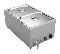 Valgus Baño Maria Comercial Calentador de Comida Buffet Acero Inoxidable 2 Secciones 18L Mesa de Vapor con Tapa y Grifo para Hogar y Restaurantes