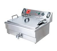 Valgus Freidora eléctrica comercial de acero inoxidable 3000W 30L Freidora de cocina de gran capacidad con cesta y tapa, sistema de vaciado para restaurantes y uso doméstico