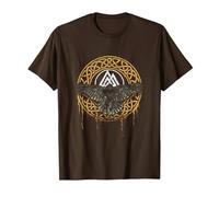 Valhalla Mitología Nórdica Negro Cuervo Vikingo Camiseta, Hombre, Marrón, S