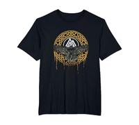 Valhalla Mitología Nórdica Negro Cuervo Vikingo Camiseta, Hombre Tallas Grandes, Negro, 2X Alto
