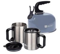 Valiant Hervidor de agua portátil azul con tazas | Aislado | Ligero
