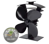 Valiant Ventilador de estufa Premium IV y termómetro magnético, Negro | ventilador para estufa de leña, termómetro magnético, sin electricidad, reparto del calor, conjunto