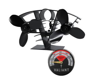 Valiant Whirlwind Stove Fan Doble Hoja y Estufa Magnética Termómetro