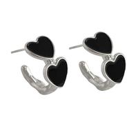 VALICLUD 1 Par Pendientes de amor de espadas aretes pequeños para mujer corazón tuercas pendientes aretes para mujer Pendientes para mujeres tachuelas aguja de plata Black