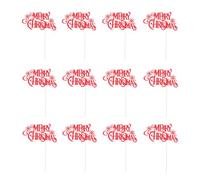 VALICLUD 12 Piezas de Palillos para Tartas de Papel Copos de Nieve y Diseño Creativo Merry Christmas, Color Rojo para Decoración en Fiesta de Navidad