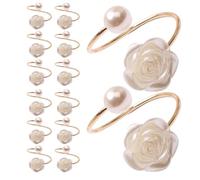 VALICLUD 18 Piezas Anillos de Servilleta con Perlas Imitación y Flor Rosa de Hebillas para Servilletas Decoración de Mesa para Bodas Fiestas y Navidad