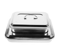 VALICLUD 2 Bandejas de Acero Inoxidable 201 sin Perforaciones con Tapa Tamaño 24X16 CM y 30X20 CM Caja Portátil Rectangular para Médica y Almacenamiento de Instrumental Quirúrgico