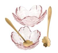 VALICLUD 2 Juegos de Cuencos Faciales de Vidrio en Forma de Flor con Cucharas de Metal, Superficie Lisa y Diseño Delicado para Masaje en Casa y Spa