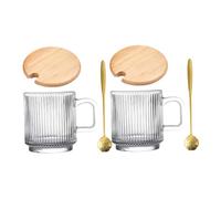 VALICLUD 2 juegos Tazas de Café de Vidrio con Tapa y Cuchara de Tazas Transparentes con Asa para Bebidas Vaso Antideslizante para Café Leche