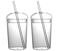 VALICLUD 2 juegos Vasos de Vidrio con Pajita y Tapa Vasos Transparentes para Bebidas Frías y Leche Tazas Reutilizables para Hogar y Oficina de Limpiar y Resistente Altas Reutilizable