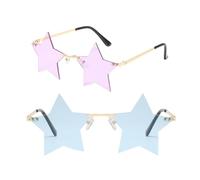 VALICLUD 2 pares Gafas de Sol sin Montura con Forma de Estrella de Cinco Puntas Diseño Divertido y Festival Montura Dorada y Lentes Azules y Moradas Accesorio para Fiestas y Disfraces