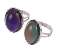 VALICLUD 2 Piezas Anillos Ovalados Ajustables con Piedra que Cambia de Color Anillos Vintage de Humor para Mujer Diseño Abierto Apilable para Uso Diario y Eventos