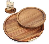 VALICLUD 2 Piezas Bandejas Redondas de Madera de Acacia Bandejas Decorativas Versátiles para Servir Cocina Mesa de Café y Hogar con Diseño Rústico