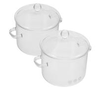 VALICLUD 2 piezas Cacerola de Vidrio Borosilicato con Tapa y Asas Olla de Sopa Transparente para Cocinar Noodles y Comidas Caseras