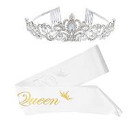 VALICLUD 2 Piezas Conjunto de Diadema y Banda de Reina para Mujeres Accesorios de Fiesta de Boda Diadema Decorada con Rhinestones para Graduaciones y Celebraciones