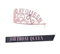VALICLUD 2 Piezas Coroa de Cumpleaños Faja Decorativa Fiesta Set de Celebraciones Sash Rosa Decoración Cumpleaños Especiales