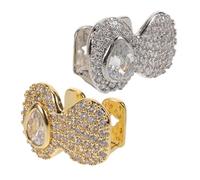 VALICLUD 2 Piezas De Brackets Dorados con Forma De De Agua Y Circonita Joyería para La Boca Parrillas para Mujer Decoración De Dientes Dorados Hip Hop Dientes De Oro para