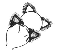 VALICLUD 2 Piezas diadema de encaje Venda banda diadilla orejas chicas azul rosa tocado de mujer diadema de cosplay de encaje accesorio para el cabello hierro forjado Black