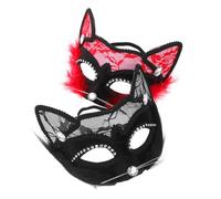 VALICLUD 2 Piezas Máscara de Gato de Encaje Ligera y Ajustable para Mujer Accesorio Elegante para Fiestas de Halloween y Disfraces de Mascarada Compatible con Varios Estilos de Negro y Rojo