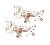 VALICLUD 2 Piezas Peineta de perla de cristal peines para el cabello peine de novia perla boda clips de pelo de perlas horquilla de novia Aleación de zinc Golden