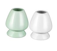 VALICLUD 2 Piezas Soporte para Batidor de Matcha Cerámico Único Estable y Protector para Utensilios de Té Japoneses Juego de Verde y Blanco Accesorios para Ceremonia y Hogar