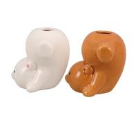 VALICLUD 2 Piezas Soporte para Cepillos de Dientes Infantiles Diseño Animal Compacto con Drenaje Integrado y Dispensador de Palillos para Baño de Marrón y Blanco