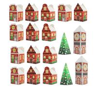 VALICLUD 24 Piezas Christmas Candy Boxes With Clock Tower House And Tree Designs Festive Paper Party Favor Containers For Cookies Sweets Desserts Holiday Packaging