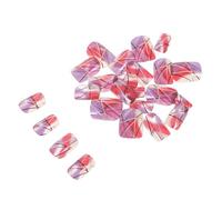 VALICLUD 24 Uñas Postizas Cortas Cuadradas con Purpurina y Líneas Plateadas Cobertura Completa Adhesiva Efecto Degradado Morado Manicura DIY para Mujeres y Niñas Adecuado para Fiestas