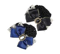 VALICLUD 2piezas Accesorios Cabello Redecilla y Lazo Para Moño De Mujer Diseño De Color Negro y Azul Bordado