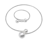 VALICLUD 2piezas Conjunto De Joyería De Perlas Para Novia Gargantilla y Pulsera De Perlas Plata Accesorios Elegantes Para Bodas y Celebraciones Femeninas