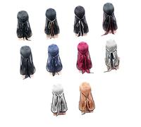VALICLUD 2piezas Turbante Elástico De Satén Con Diseño y Elegante Blanco Con Negro Negro Con Borde Rosa Dorado Para Mujeres y Al Aire