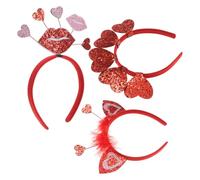 VALICLUD 3 Diademas Decorativas para San Valentín Lentejuelas en Forma de Corazón Accesorios para Fiesta Colores Rojo y Rosa Tocados Festivos para Mujer y Niña Set de 3 Piezas