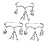 VALICLUD 3 Piezas Alfiler Para Camisa Horneando Pequeño Alfiler De Pastel Oro Suministros Para Hornear Fiesta Broche Para Chef Imperdible Para La Ropa Aleación De Zinc Silver