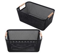 VALICLUD 3 Piezas Cesta Organizadora de Plástico Asa de Madera y Divisor | Diseño de Malla, Base Firme y Bordes Redondeados, Adecuado para Oficina, Manualidades y Correo
