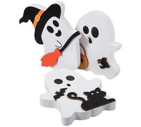VALICLUD 3 Piezas Decoración de Halloween de Madera Letrero de Fantasma y Centro de Mesa, Adorno Delicado para Escritorio Figuras de Gato, Murciélago y Escoba