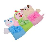 VALICLUD 3 piezas Guantes de Baño para Bebés con Diseño de Animales Manoplas Exfoliantes y Portátiles para Accesorios de Baño Divertidos Incluye Vaca Rosa y Mono Verde