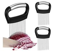 VALICLUD 3 piezas Soporte para Cortar Cebolla de Acero Herramienta Multifunción para Trocear Verduras y Frutas Tenedor con Agujas para Cortar Carne Patatas y Tomates Utensilios de Cocina