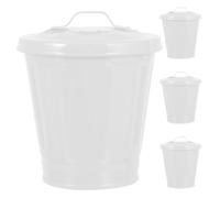VALICLUD 4 Cubos de Basura de Metal con Tapa Mini Papelera Cilíndrica Blanca de 9X95 CM para Cocina Oficina y Dormitorio Contenedor Pequeño Que Ahorra Espacio para Residuos Domésticos