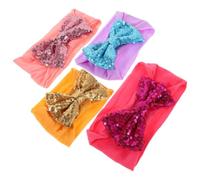 VALICLUD 4 diademas con lazo para niña, turbante, lazos para el pelo con lentejuelas brillantes, accesorios elásticos para el cabello para niños pequeños y recién nacidos.