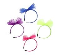 VALICLUD 4 Diademas Pelo Lazo Grande De Encaje, Colores Surtidos (morado, Fucsia, Verde Neón, Azul), Accesorio Para Fiesta y Cosplay, Diadema Decorativa Para Mujer y Niña