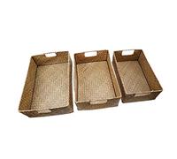 VALICLUD 4 Piezas Cestas de Almacenamiento Rectangulares Tejidas Mano Algas Marinas Organizadores Multifuncionales para Ropa y Objetos Amarillos S Xl para Cocina Dormitorio y Escritorio