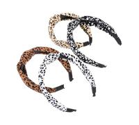 VALICLUD 4 piezas Diademas Anudadas para Mujer Estampado Leopardo Retro Banda Ancha Cómoda Blanco Negro Marrón Amarillo Accesorio de Pelo Versátil