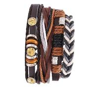 VALICLUD 4 piezas Pulsera de Cuero Vintage Unisex Cadena de Muñeca Tejida Multi Capa y Transpirable Kit DIY para Parejas y Diario