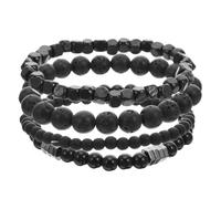 VALICLUD 4piezas Pulsera De Platillo Volante Para Hombre Joyería De Piedra Negra Con Gemas y Circonitas Cadena Elástica Pulsera De Cuentas Estilo Punk Motociclista Unidades