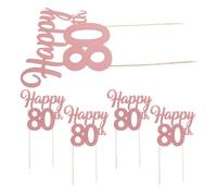 VALICLUD 5 Adornos Para Tartas De Cumpleaños: Adornos Para Cupcakes De Feliz 80 Cumpleaños, Palitos De Purpurina Para Postres Y Tartas, Para Decorar Fiestas De Aniversario.