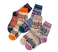 VALICLUD 5 Pares de Calcetines Gruesos de Invierno para Mujer Calcetines Étnicos de Longitud Estilo Informales Gruesos para Otoño Medias Tobilleras Vellón de Algodón Borroso Año