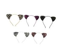 VALICLUD 5 Piezas Diademas Orejas de Gato con Brillo y Estampado Accesorios de Fiesta para Niñas y Adultas Negro Plata Rosa