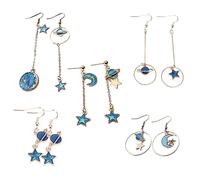 VALICLUD 5pares Pendientes Borlas Pendientes Espaciales De Luna y Asimétricos Largos Colgantes Para Mujer De Moda Extravagantes Para San Valentín