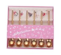 VALICLUD 6 Piezas Cucharas Agitadoras Inoxidable con Colgante Cómodo para Café y Postres Hogar Cafeterías y Restauración Regalo Práctico Caja Navideña Dorada